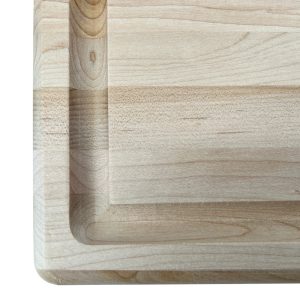 Wood Cutting Board with Juice Groove close up of corner. Made from hardwood maple
