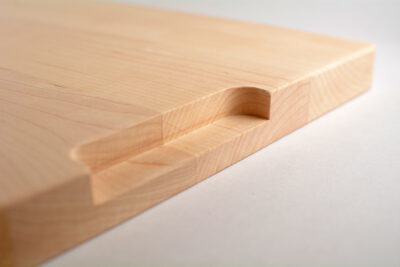 Sushi cutting board finger grip detail Canadian hard maple wholesale