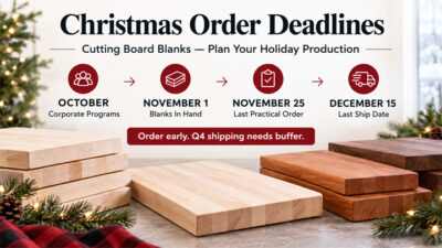 Christmas order deadlines for cutting board blanks showing key dates from October through December